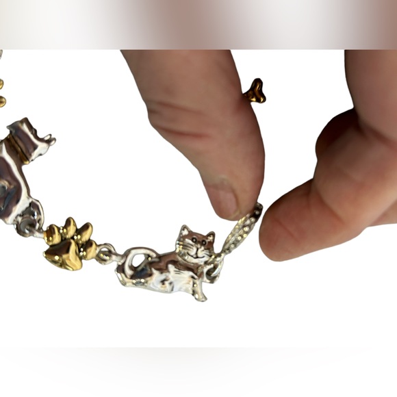 Dog and Cat Lover Bracelet Gold and Silver Tone Link Vintage 80s Premier Designs - Picture 3 of 6